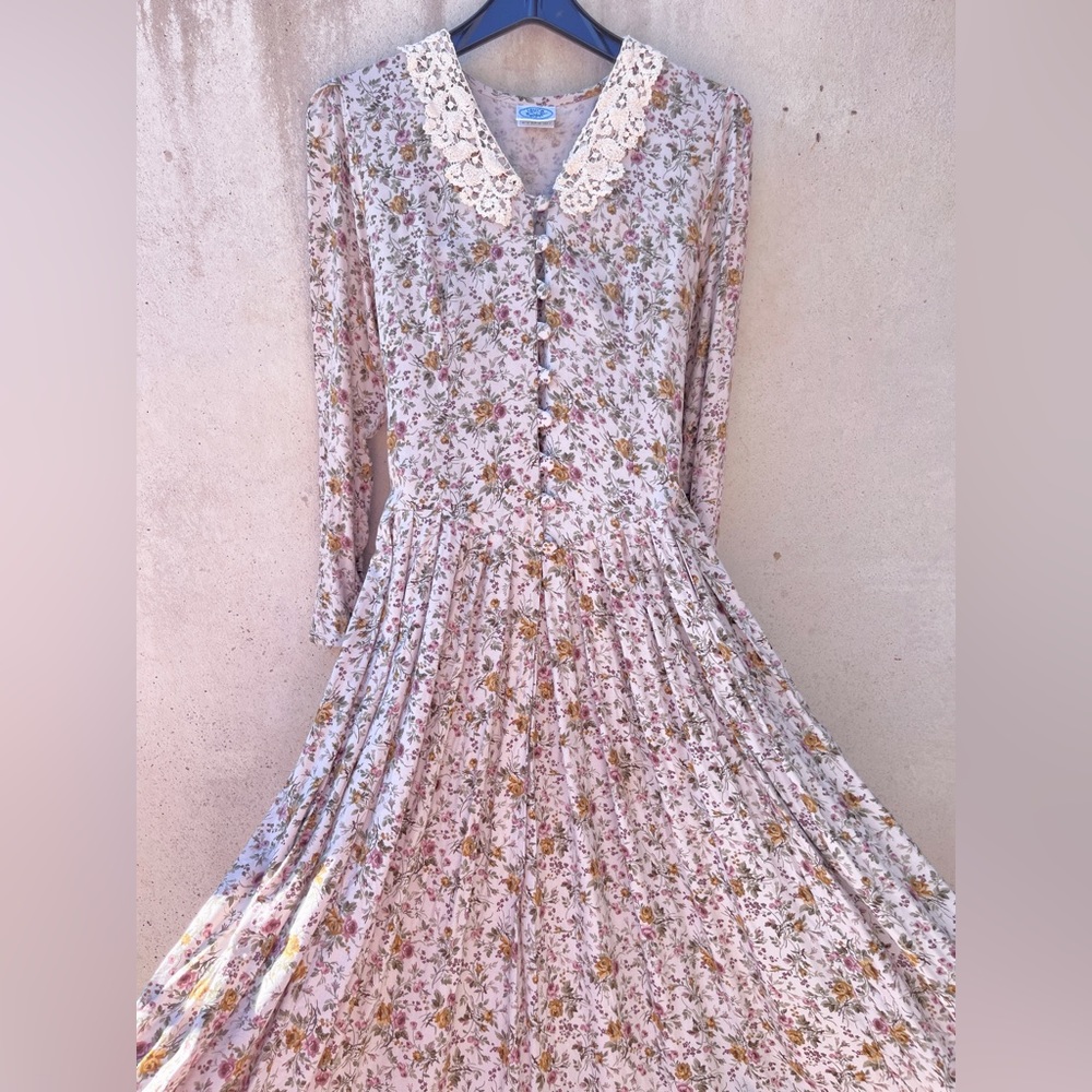 Laura Ashley 80s lace collar wool blend floral dress vintage (read description)